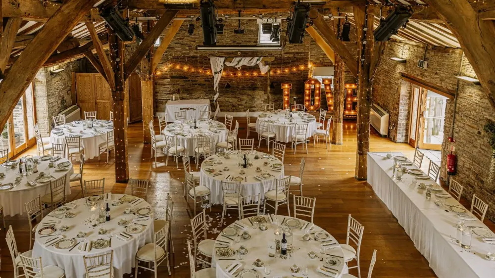 Photo of our barn laid out for a wedding.