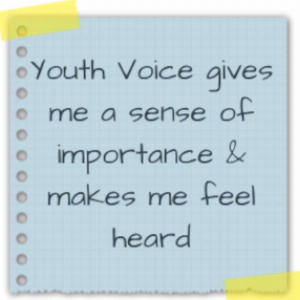 Stickynote with words: Youth voice gives me a sense of importance and 