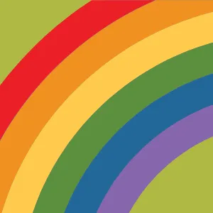 Image of a rainbow against a green background.