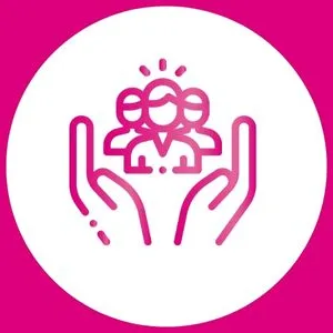 Icon of a pair of hands enclosing a group of people